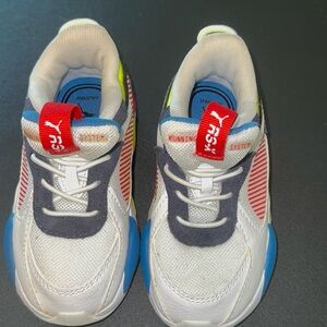 Puma Kids White, Blue, and Red Sneakers